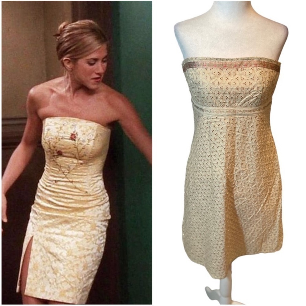 Y2K BOSTON PROPER 100% cotton eyelet detail strapless mini dress, SIZE 8